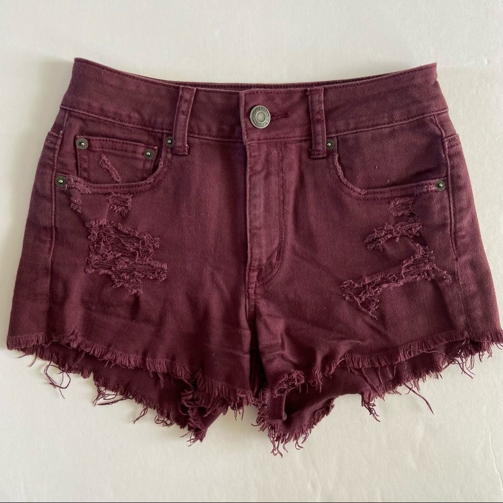 American Eagle Stretch Cutoff Maroon Shorts Size 0